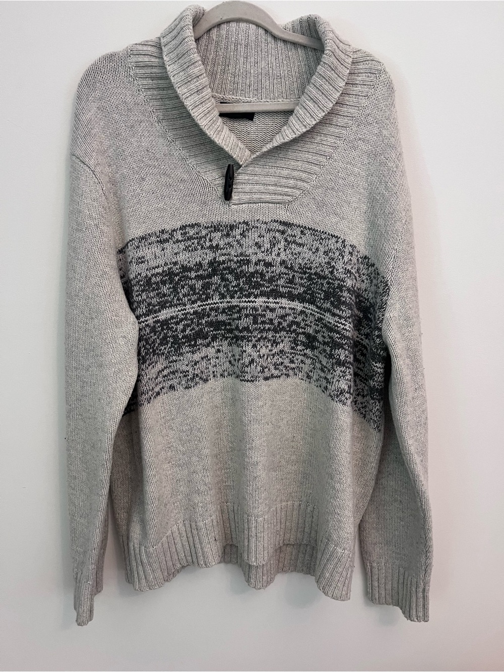 Banana Republic Light Gray Shawl Collar Sweater with Dark Gray Band